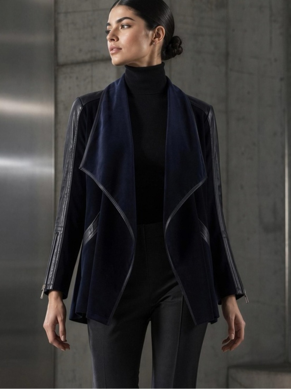 Calvin Klein Flyaway Women's Dark Blue Faux Leather Jacket